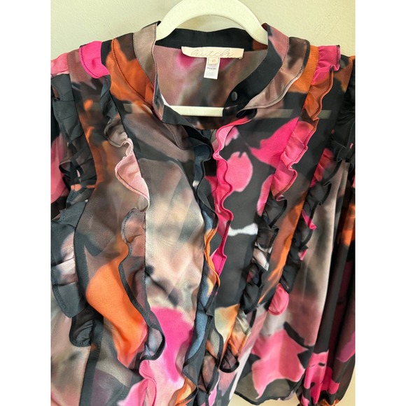 Hutch  • Bianca Button Front Chiffon Blouse Sz Small Romantic Pink Watercolor - Picture 8 of 10